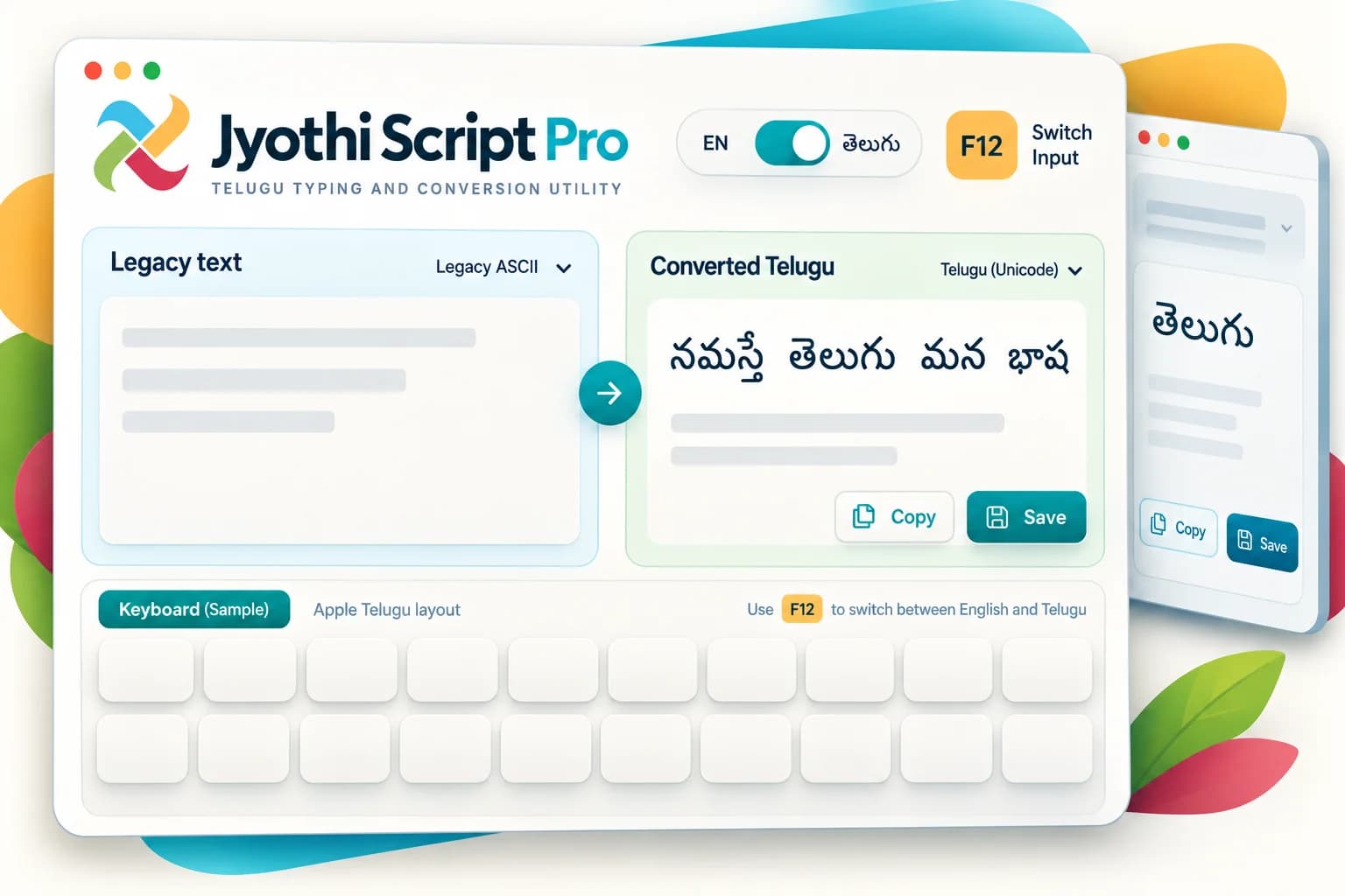 Redesigned Telugu conversion interface concept