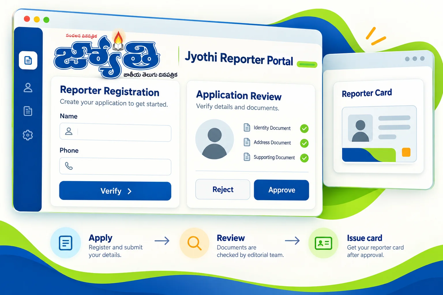 Redesigned concept of a reporter application and editorial review workspace